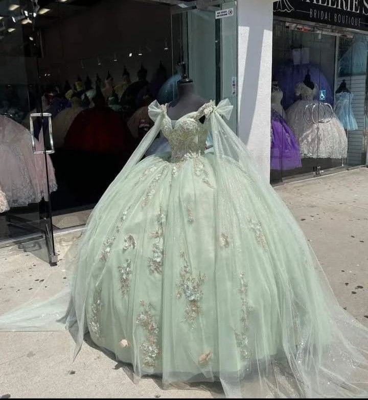 Clearance Event Sage Green Tulle Quinceanera Dress,Ball Gown,Sweet 16 Dress Y5387