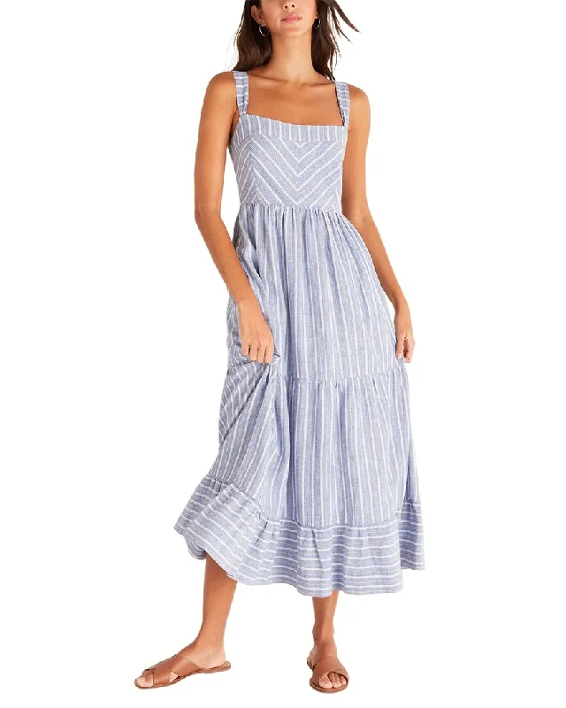 Score Big On Glamorous Red - Carpet Styles Z SUPPLY Ayla Striped Linen-Blend Midi Dress