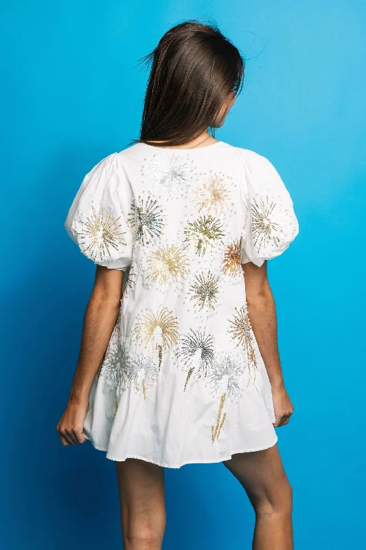 Clothing Sales White Firework Back Dress