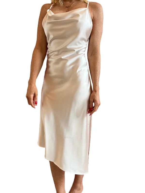 Fashion Deal Draped Midi Dress In Off White