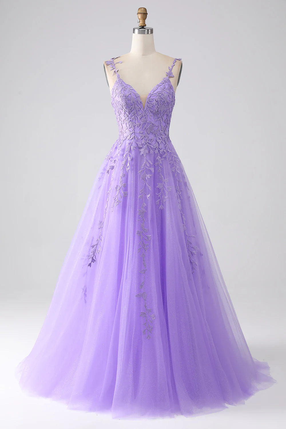 Fashion-Forward Amzcw A-Line Spaghetti Straps Long Lilac Prom Dress with Appliques prom dresses with long sleeves