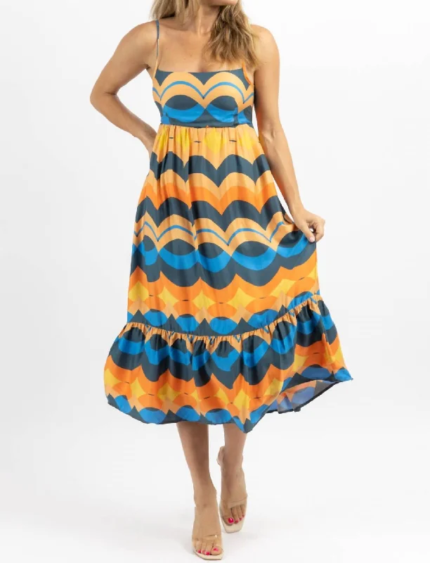 Special Occasion Wear Tie-Back Midi Dress In Tulum Multicolor