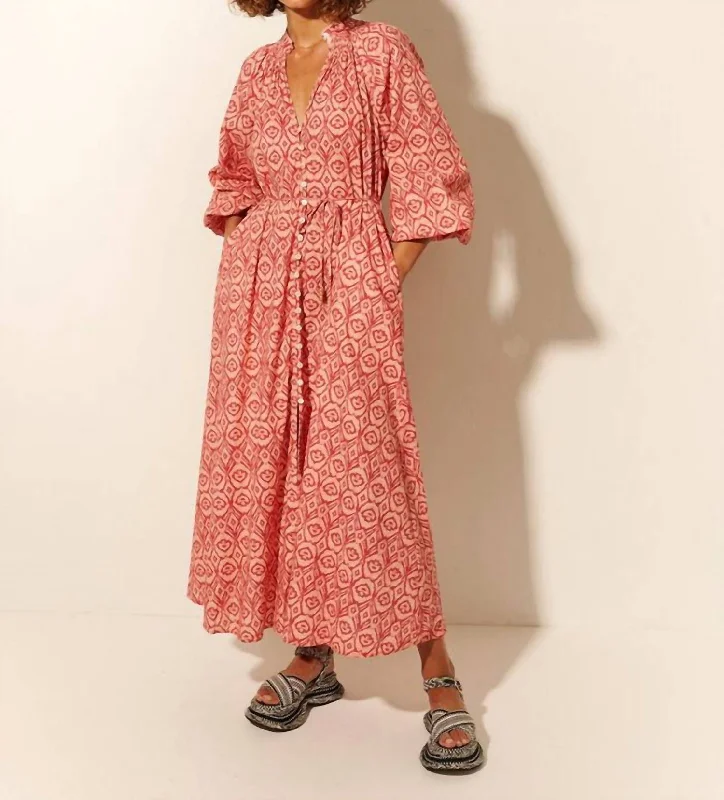 Mid - Week Surprise Zahara Maxi Dress In Red Ikat