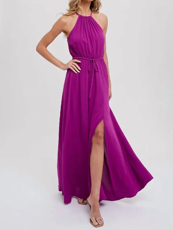 Spring Wardrobe Halter Maxi Dress In Orchid