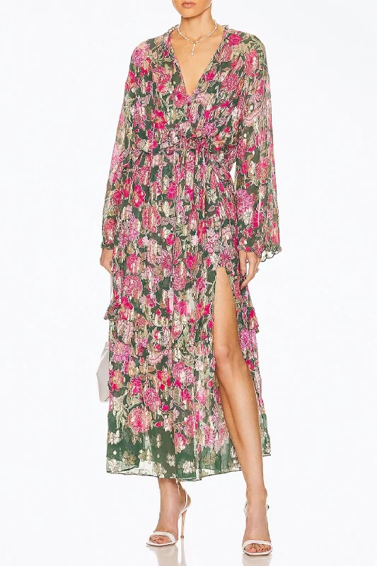 Best-Sellers Sabi Ruffled Chiffon Kaftan Maxi Dress In Pine Green