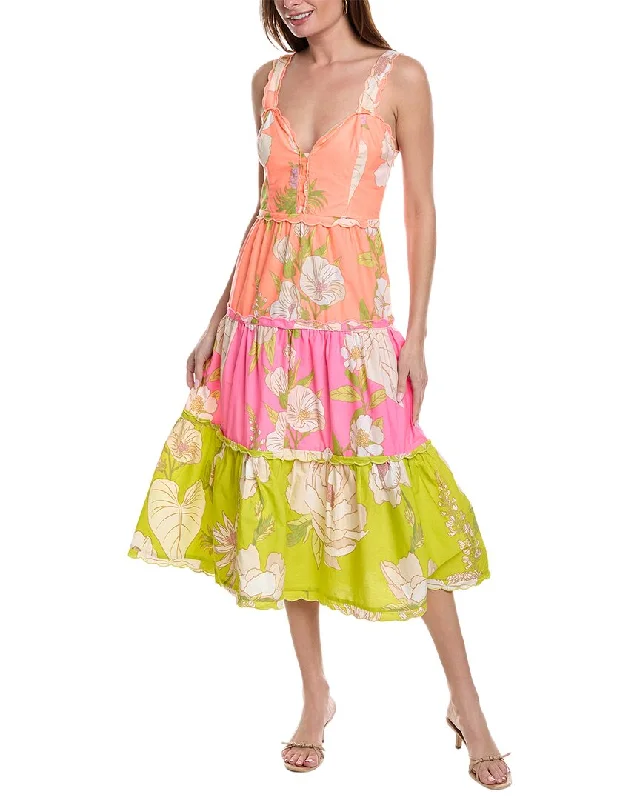 Wardrobe Upgrade FARM Rio Mixed Neon Garden Tiered Midi Dress