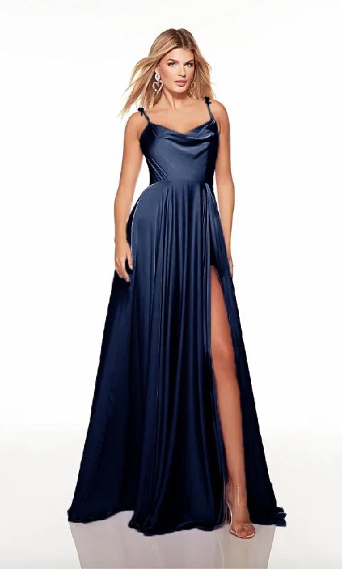 Trendy Styles 8 - ssb navy high slit satin gown