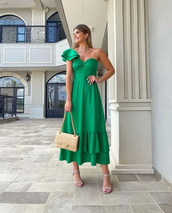 Great Prices On Feminine Styles Green One Shoulder A-line Prom Dress,Green Party Gown Y6125