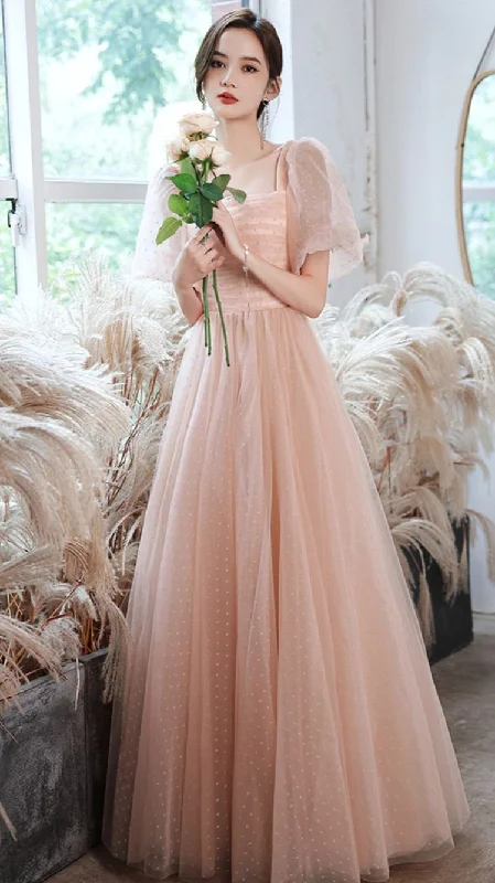 Wardrobe Upgrade Pink tulle long A line prom dress pink evening gown Y1926