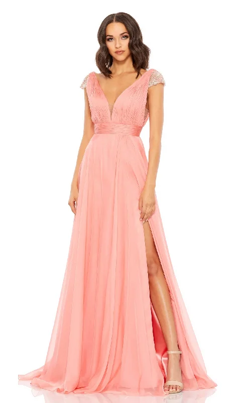 Elegant Style Coral Pink Cap Sleeve Long Prom Gown 67811