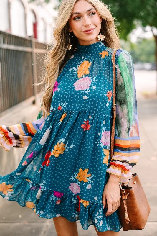 Clearance Event Fate: Problem Solved Teal Blue Floral Dress