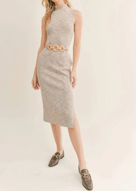 Seasonal Trends Vintage Heart Midi Dress In Taupe