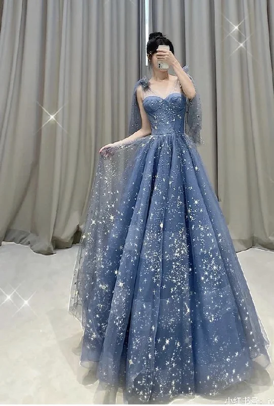 Fashion Forward Blue Tulle Prom Gown Evening Dress Long Prom Dress Y4901