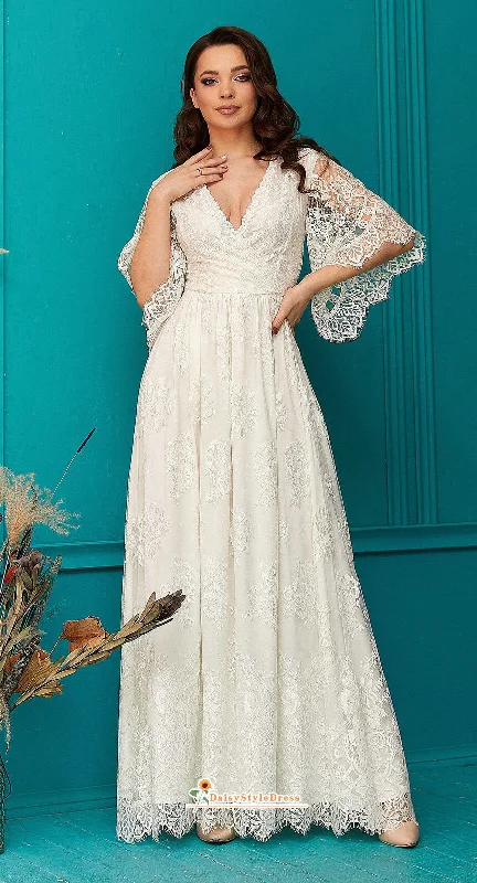 Chic Styles Bohemian Sleeve French Lace Wedding Dress