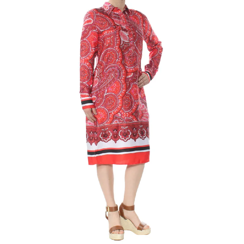 Fashion-Forward Women's Paisley Satin Shirt dress,Red