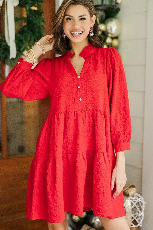 Wardrobe Upgrade All Up To You Red Floral Textured Dress