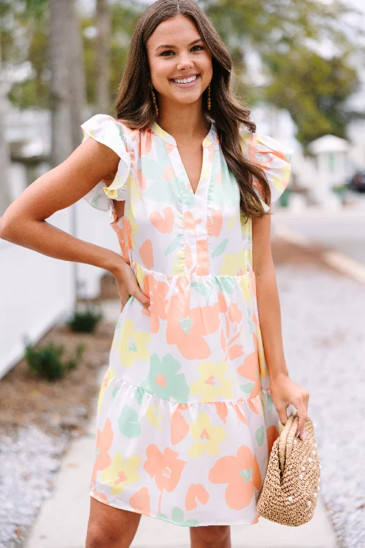 Limited Quantities At This Time Coral Orange Floral Satin Dress