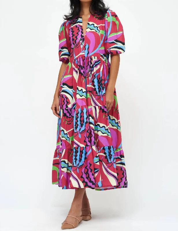 Style Upgrade Puff Sleeve Maxi Dress In Fergana Rhubarb