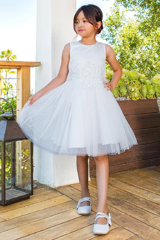 Fashion Forward Elegant Sleeveless Satin Tulle Flower Girl Dress by Cinderella Couture USA AS9145