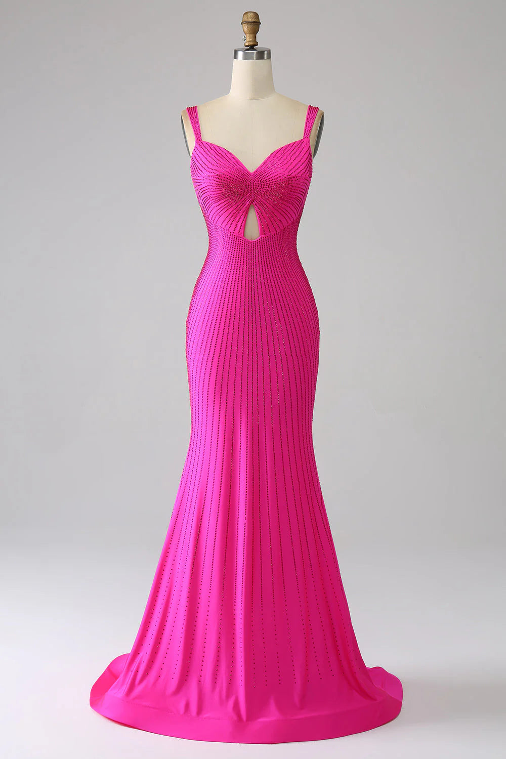 Limited Time Deal Amzcw Sparkly Hot Pink Mermaid Spaghetti Straps Hollow-Out Long Prom Dress prom dress with long sleeves