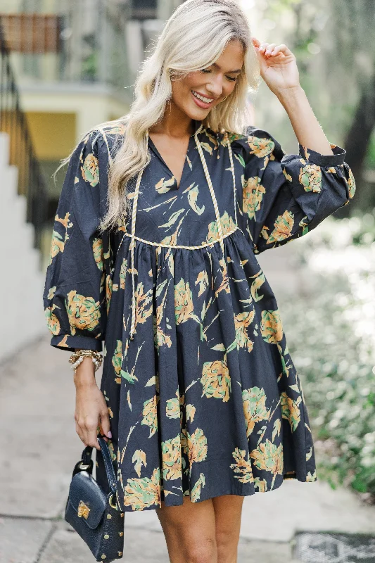 Season Sale All About It Black Floral Dress