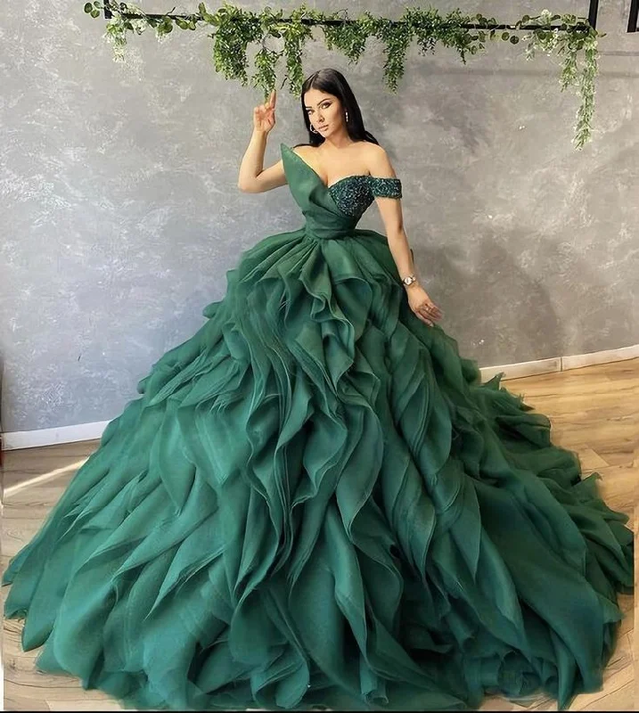 Update With Cottagecore Styles Ball Gown Green Prom Dress, A Line Formal Evening Gowns Y1795