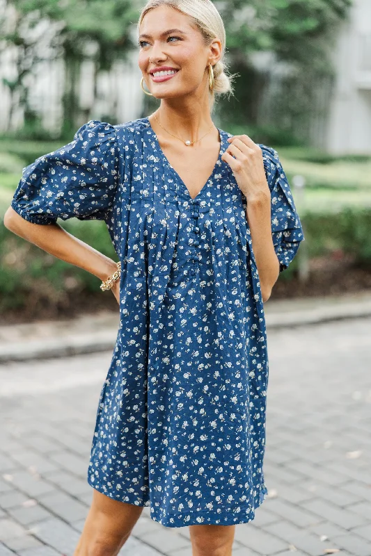 Exclusive Sale All On Your Own Navy Ditsy Floral Dress