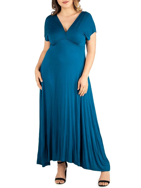 Cool Prices Plus Womens V Neck Solid Maxi Dress