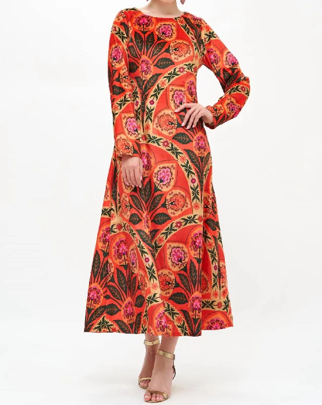 Wardrobe Upgrade Long Sleeve Shift Maxi Dress In Positano Red