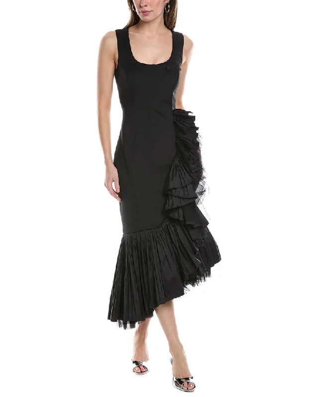 Fashionista Favorites Badgley Mischka Pleated Flounce Midi Dress