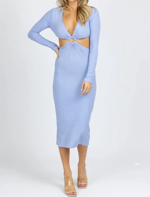 Mother'S Day Special Peri Long Sleeve O-Ring Midi Dress In Blue