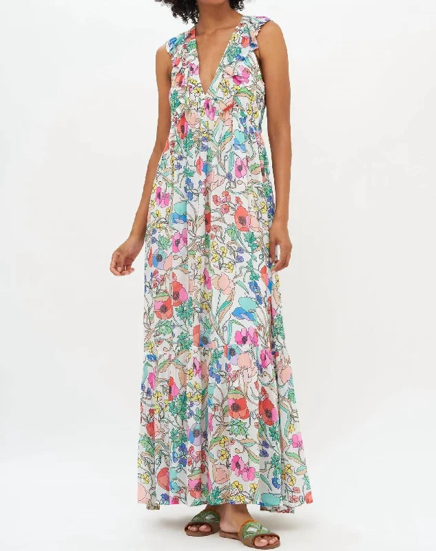 Early Access To Art Deco Styles Sale Ruffle V-Neck Maxi Dress In Zinnia Multi