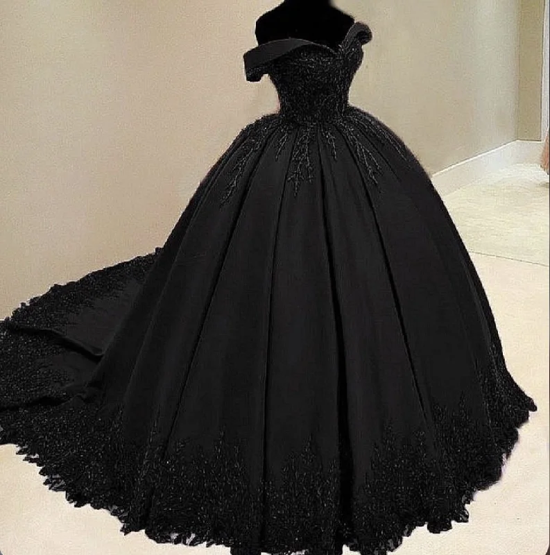 Big Savings Gothic Black Off The Shoulder Ball Gown,Sweet 16 Dress Y5758