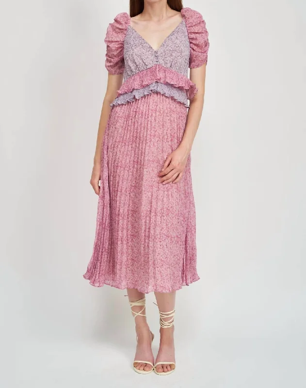 Big Savings On Rustic Countryside Styles Annie Pleated Midi Dress In Lilac