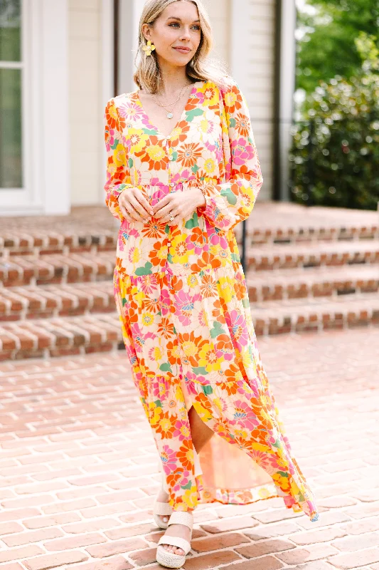 Mother'S Day Special See You Then Yellow Floral Maxi Dress