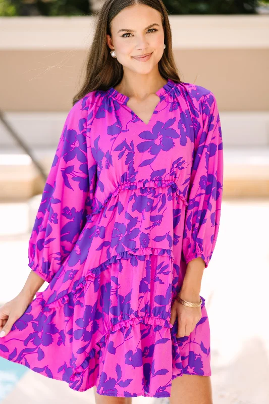 Budget-Friendly Fashion All That You Know Magenta Purple Floral Dress