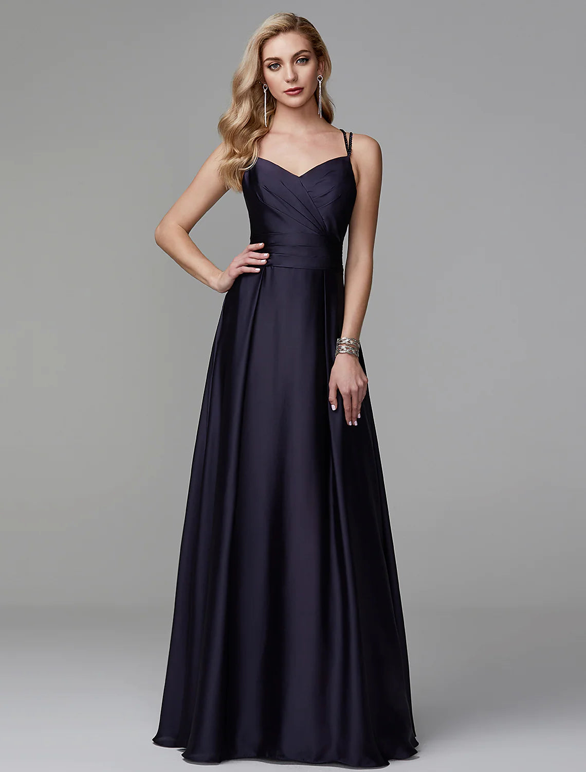 Fashion Sale A-Line Prom Dresses Beautiful Dress Evening Party Floor Length Sleeveless Strap Satin Crisscross Back Beading