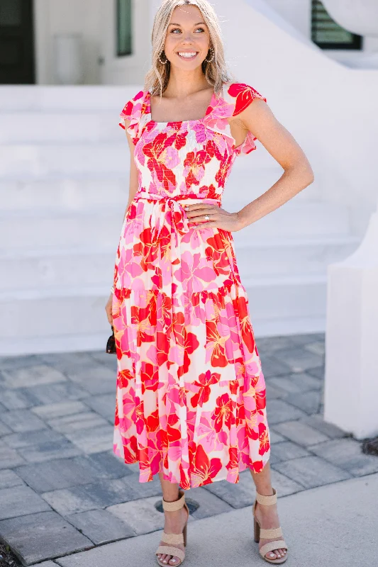 Fashionista Favorites Living A Dream Pink Floral Midi Dress