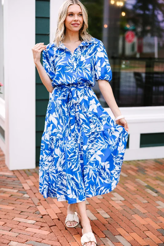 Anniversary Sale Living For You Royal Blue Floral Midi Dress