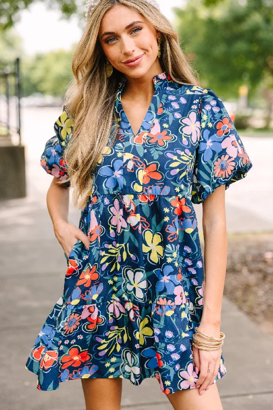 Fashion-Forward Outfits THML: On My Mind Navy Blue Floral Babydoll Dress