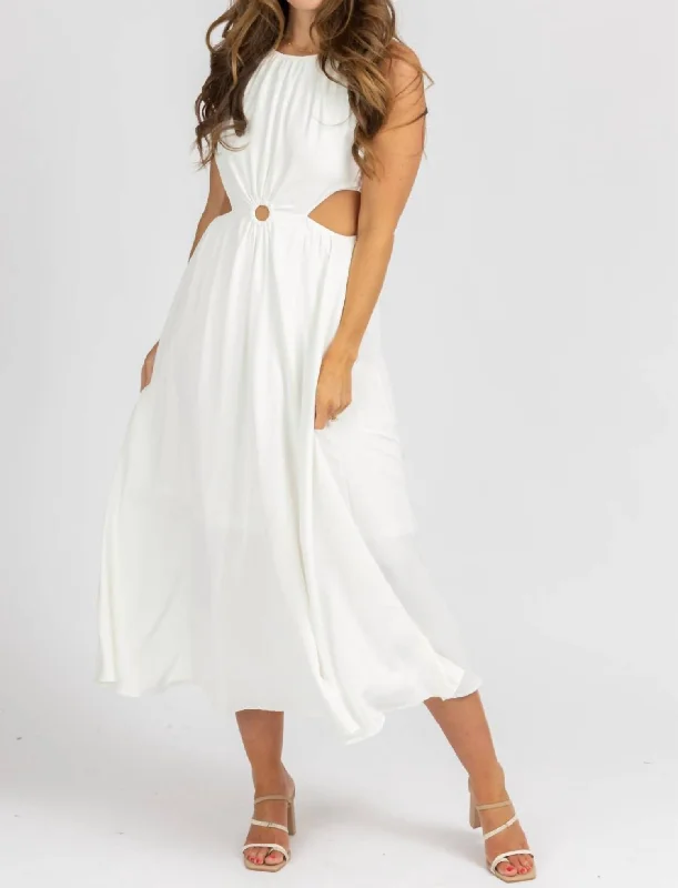 Fashion Forward O-Ring Open Side Midi Dress In White