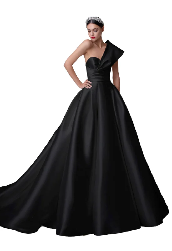 Evening Looks 6 - ssb black one shoulder satin ball gown