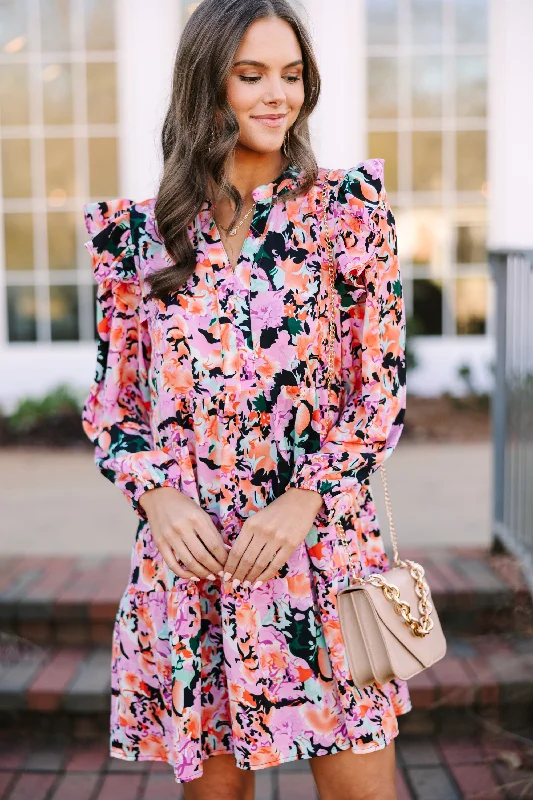 Fashion-Forward Outfits At This Time Fuchsia Pink Floral L/S Dress