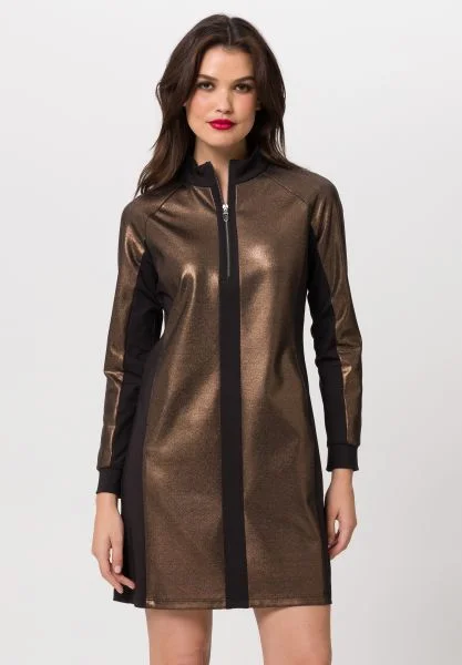 Beat The Heat In Tropical Styles Tuzzi Metallic Bronze Long Sleeved Dress