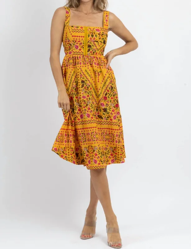 Beat The Heat In Tropical Styles Hook & Eye Midi Dress In Tuscan Sun