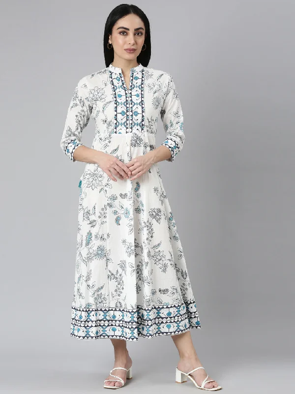 Evening Looks Neerus Blue Straight Casual Floral Maxi Dresses