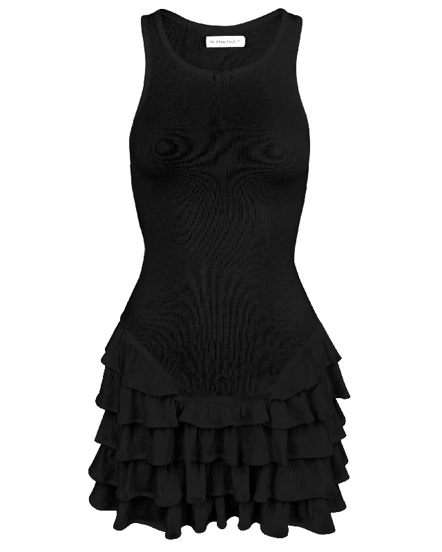 Casual Women's Clothing Online Frill Tank Dress - Obsidian