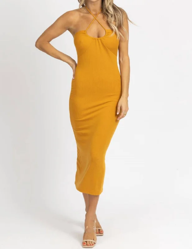 Clearance Event Halter Tie Midi Dress In Mustard