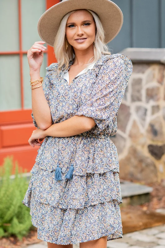 Day-To-Night Styles It's All You Dusty Blue Ditsy Floral Dress