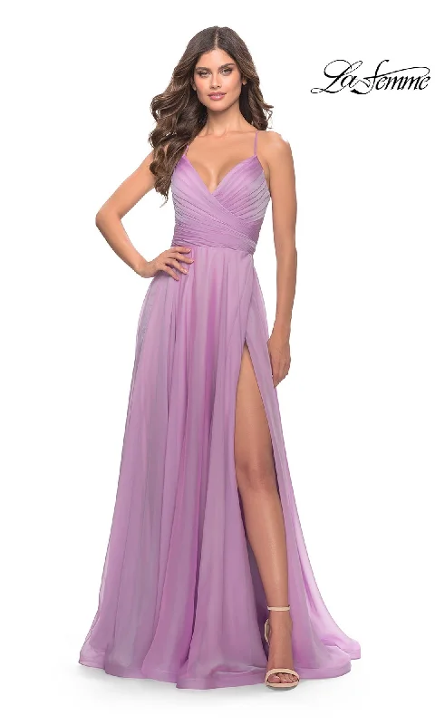 Celebrate With Big Savings La Femme V-Neck Long Tulle Prom Ball Gown 30840